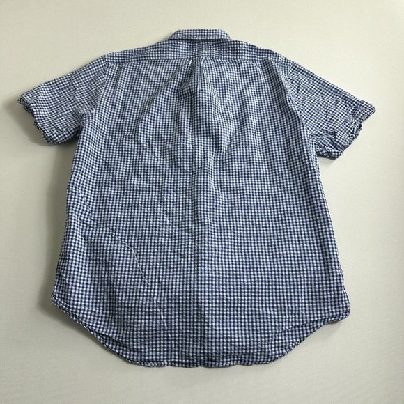 Polo Ralph Lauren Shirt Short Sleeve Seersucker Blue Plaid Button Down Mens L - Picture 2 of 9